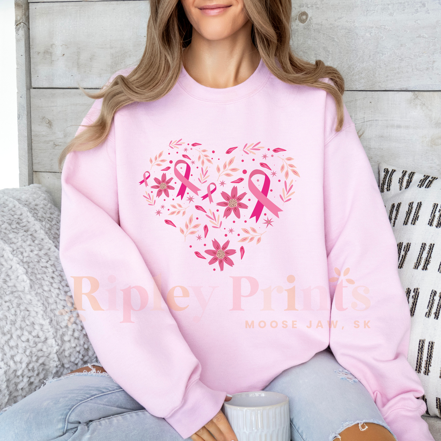 Breast Cancer Awareness Heart Crewneck