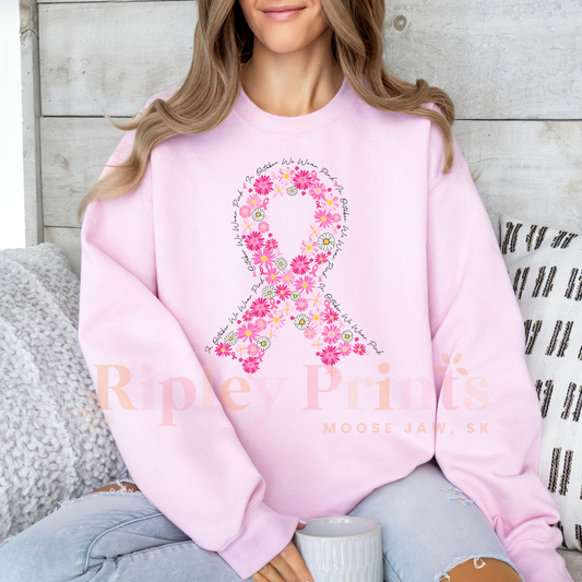 Breast Cancer Awareness Floral Ribbon Crewneck
