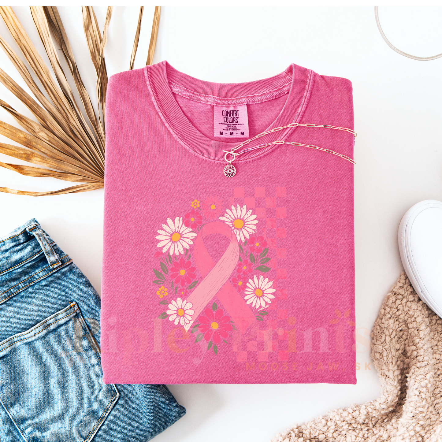 Plaid Breast Cancer Ribbon T shirt
