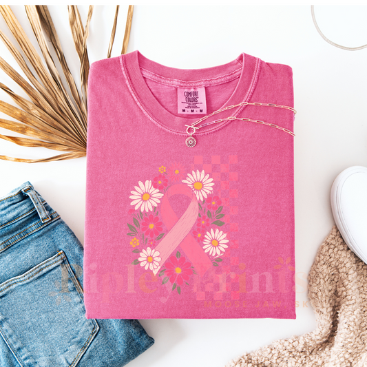 Plaid Breast Cancer Ribbon T shirt