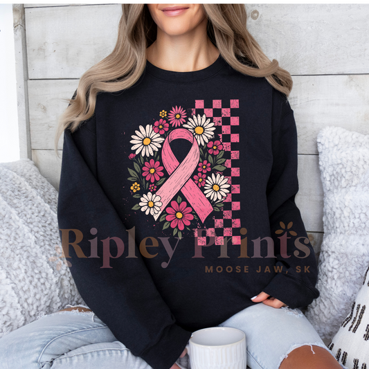 Plaid Breast Cancer Ribbon Crewneck