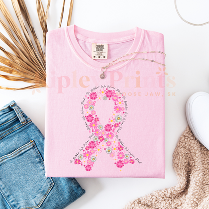 Breast Cancer Awareness Floral Ribbon T-Shirt