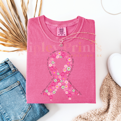 Breast Cancer Awareness Floral Ribbon T-Shirt