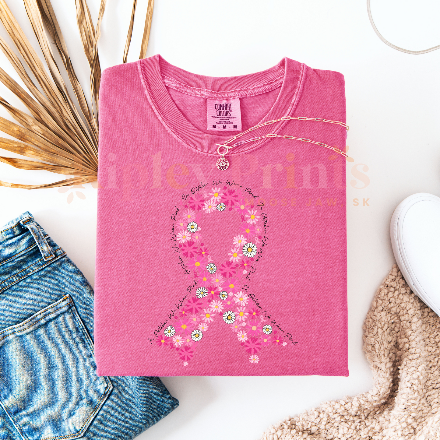 Breast Cancer Awareness Floral Ribbon T-Shirt