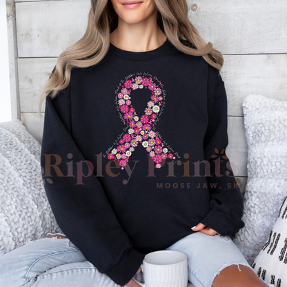 Breast Cancer Awareness Floral Ribbon Crewneck