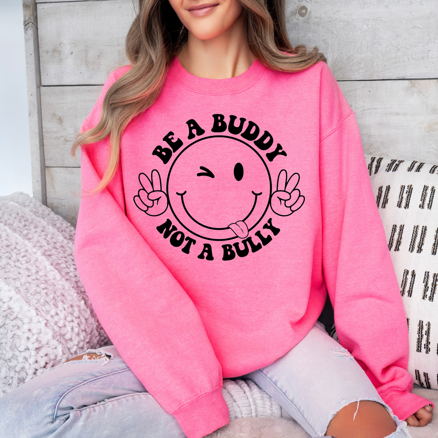 Adult Anti bullying day Crewneck - Be a buddy face